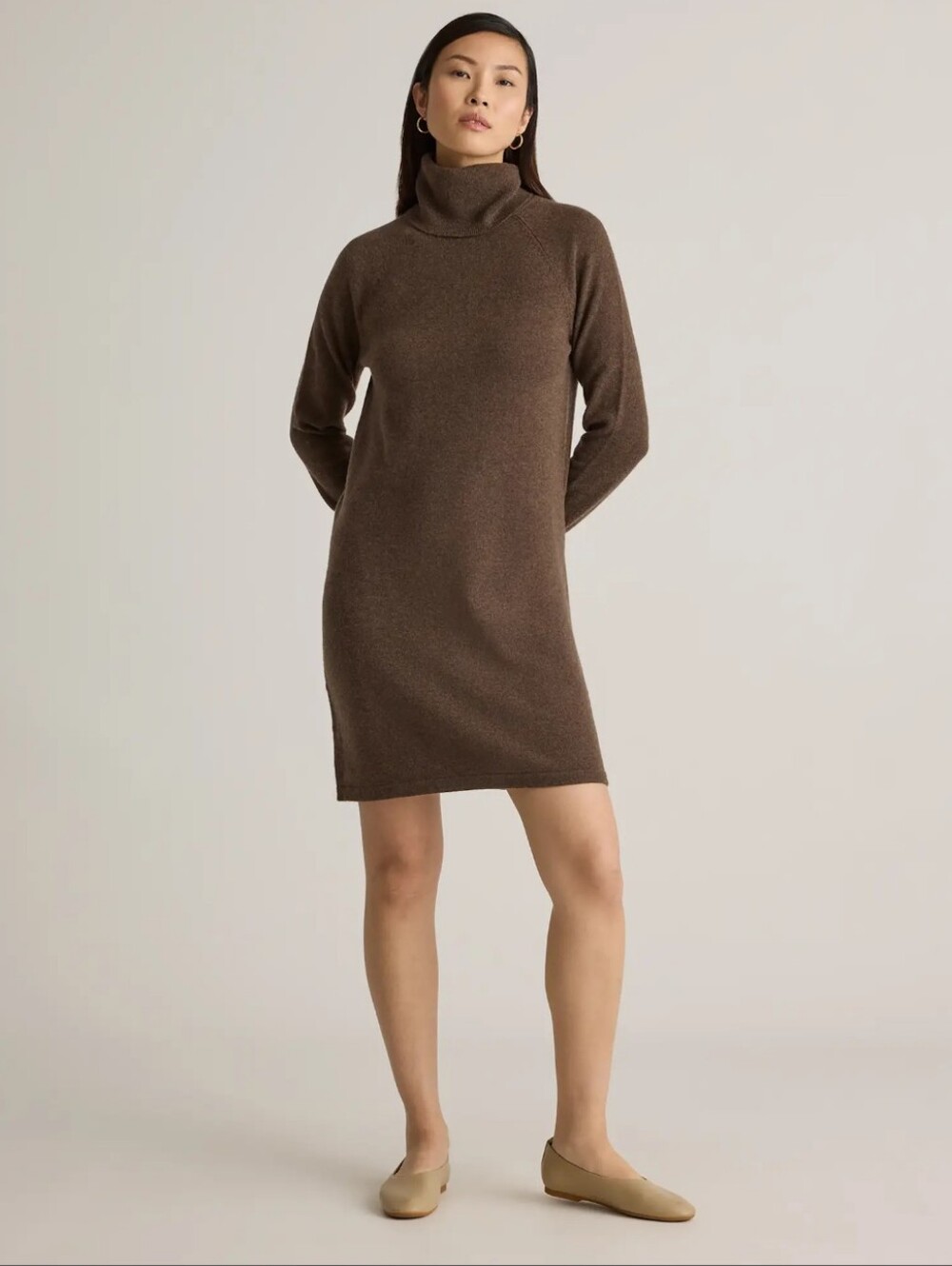 Quince Brown Long Sleeve Turtleneck Sweater Dress